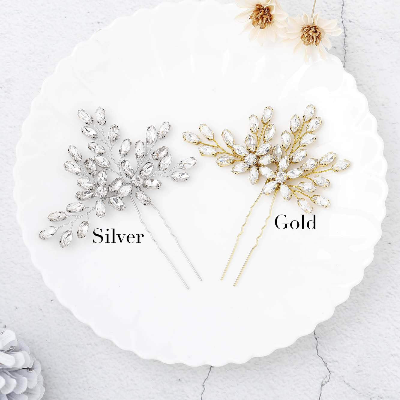 Rhinestone Bride Wedding Hair Pins Bridal Hair Clips Crystal Hair Piece Decorative Bridesmaids Hair Accessories for Women and Girls Pack of 2 (A-Silver)